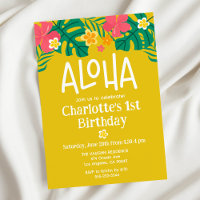 Tropisch Geel Luau Aloha Verjaardag Uitnodiging