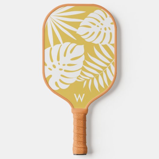 Tropisch geel monogram pickleball paddle (Voorkant)