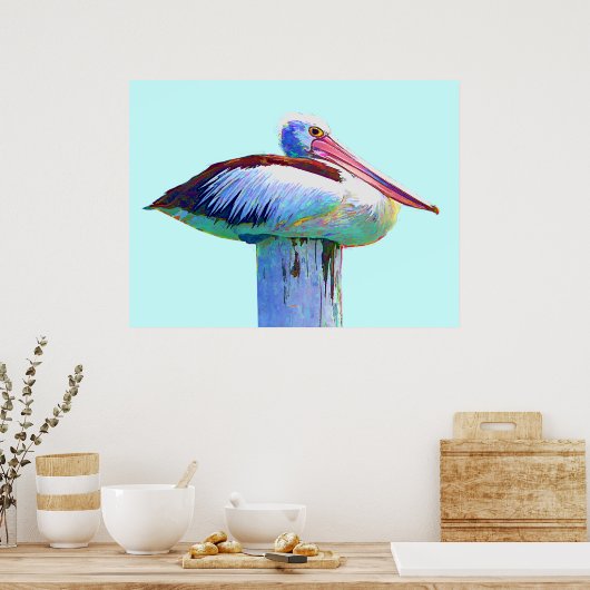 Tropisch gekleurde Pelican Poster (Keuken)