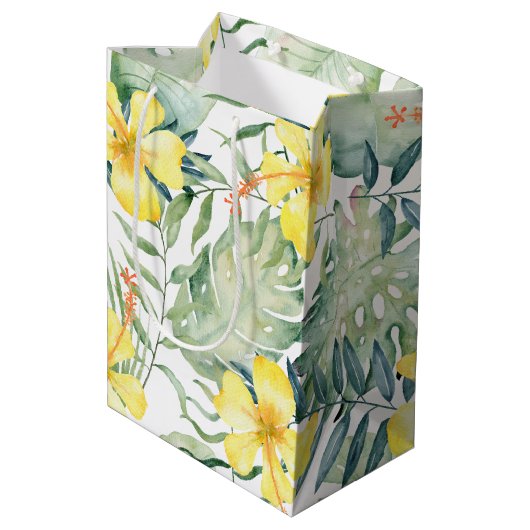 Tropisch gele hibiscus bloem bruiloft feest medium cadeauzakje (Achterkant Gekanteld)