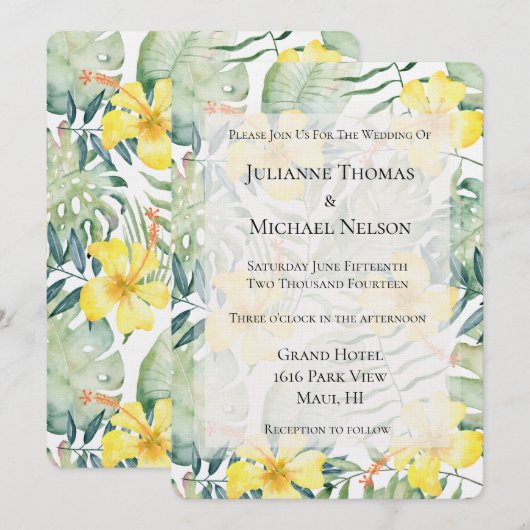 Tropisch Gele Hibiscus Bloemen Huwelijk Kaart (Voorkant / Achterkant)