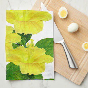 Tropisch gele hibiscus op wit  theedoek