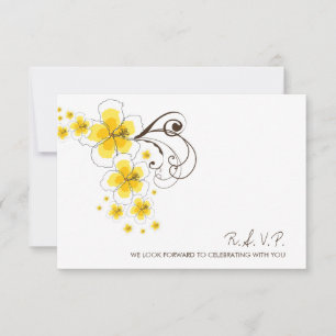 Tropisch Gele Hibiscus Strand Bestemming Trouwen RSVP Kaartje