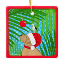 Tropisch gele Lab Santa-hond Kerst Ornament