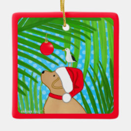 Tropisch gele Lab Santa-hond Kerst Ornament