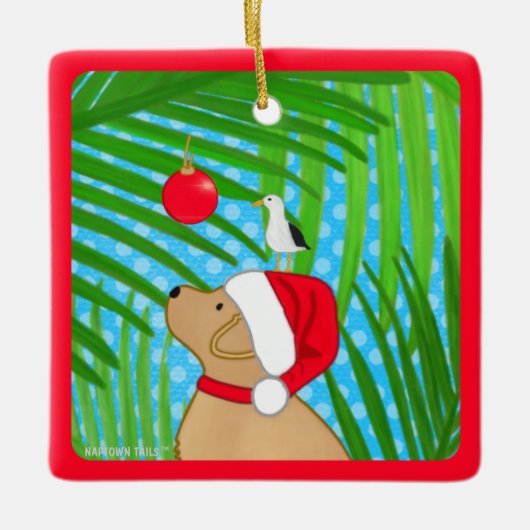 Tropisch gele Lab Santa-hond Kerst Ornament (Voorkant)