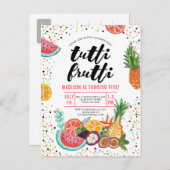 Tropisch gele meerkleurige Tutti Frutti-vruchten Uitnodiging Briefkaart (Voorkant / Achterkant)
