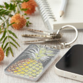 Tropisch gele Pinneapple op grijs Sleutelhanger (Voorkant Rechts)