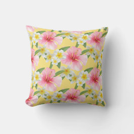 Tropisch gele roze hibiscus Flowers Patroon Buitenkussen