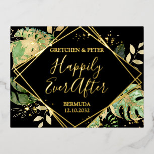 Tropisch Gelukkig tot het Einde Trouwreceptie Folie Uitnodiging Briefkaart