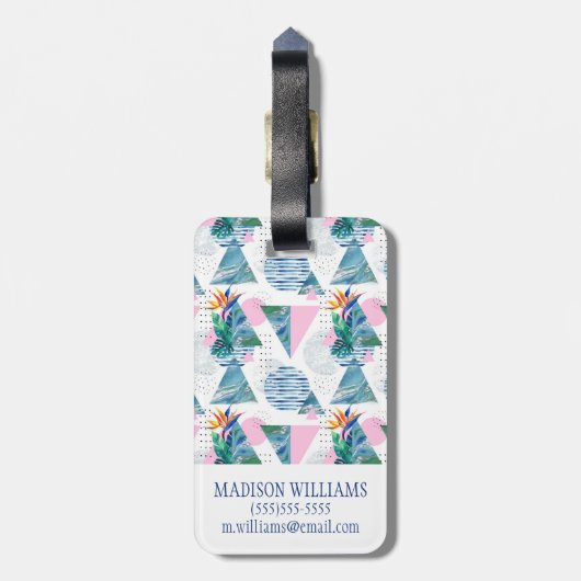 Tropisch geometrisch patroon bagagelabel (Achterkant verticaal)