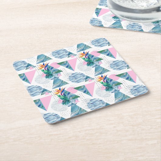 Tropisch geometrisch patroon kartonnen onderzetters (Schuin)