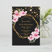 Tropisch geometrisch zwart gouden sterren verjaard kaart (Staand voorkant)