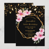 Tropisch geometrisch zwart gouden sterren verjaard kaart (Voorkant / Achterkant)