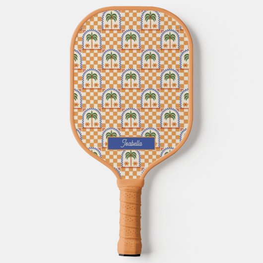 Tropisch geruite monogrammed pickleball paddle (Achterkant)