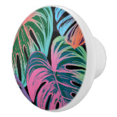Tropisch geschilderd monstera roze groen blauw zwa keramische knop (Rechts)