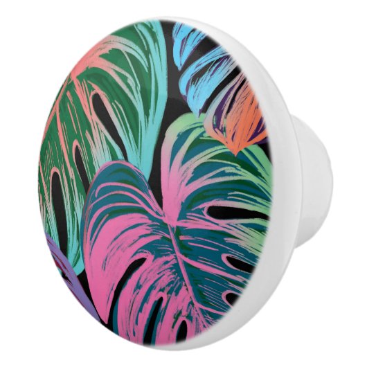 Tropisch geschilderd monstera roze groen blauw zwa keramische knop (Rechts)