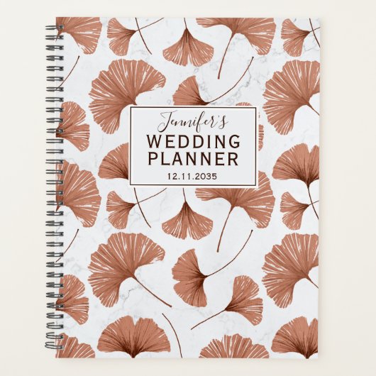 Tropisch Gingko Loof Terracotta Trouwplanner Planner (Voorkant)