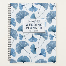 Tropisch Ginkgo-loof Stofblauw Trouwplanner