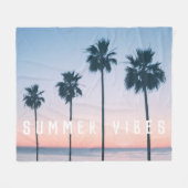 Tropisch Girly Pink & Blue Palm Tree Sunset Custom Fleece Deken (Voorkant (Horizontaal))