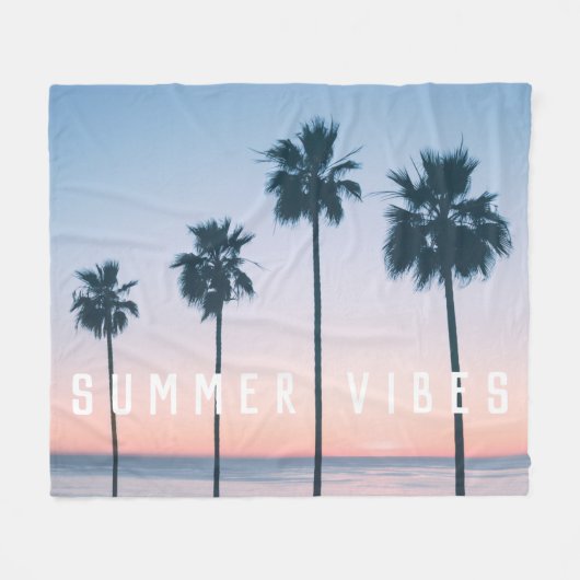 Tropisch Girly Pink & Blue Palm Tree Sunset Custom Fleece Deken (Voorkant (Horizontaal))