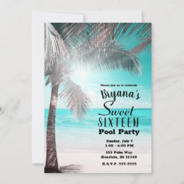 Tropisch Glam Roze Aqua Blauwe Strand Palm Sweet 1 Kaart
