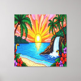 Tropisch Glas-in-Lood Geïnspireerd Canvas Afdruk