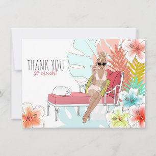 Tropisch Glitter Bachelorette Feest Blonde Bruid Bedankkaart