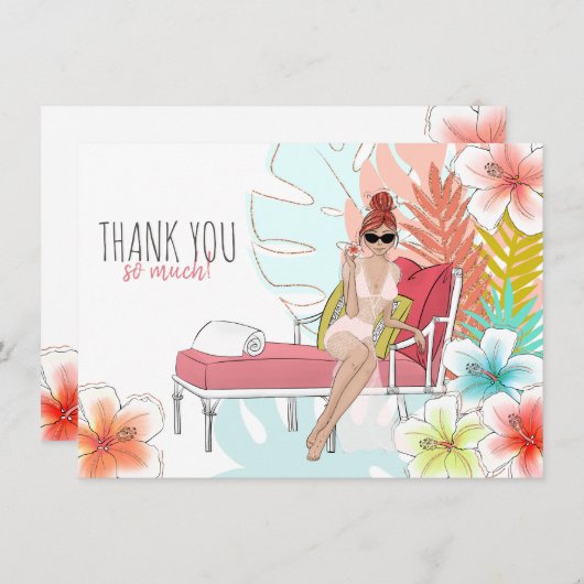 Tropisch Glitter Bachelorette-feest Roodharige Bru Bedankkaart (Voorkant / Achterkant)