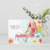 Tropisch Glitter Bachelorette-feest Roodharige Bru Bedankkaart (Staand voorkant)