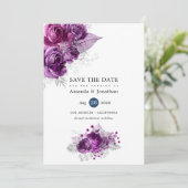 Tropisch glitter Floral Wedding van pruimen en zee Save The Date (Staand voorkant)