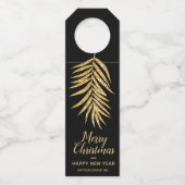 Tropisch Gold Glitter Palm Holiday Kerstmis Flessenhanger (Voorkant)