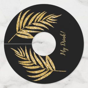 Tropisch Gold Glitter Palm Holiday Kerstmis Wijnglaslabel