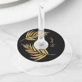 Tropisch Gold Glitter Palm Holiday Kerstmis Wijnglaslabel (Dichtbij)