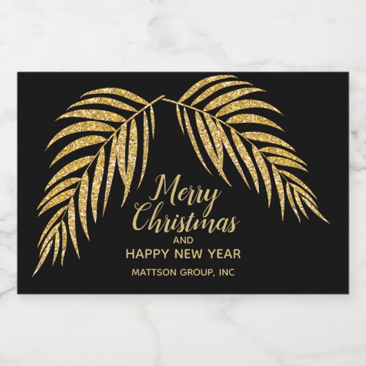 Tropisch Gold Glitter Palm Kerstfeestdag Mini Sparkling Wijnetiket (Enkel label)