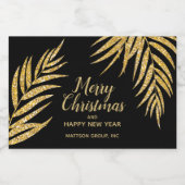 Tropisch Gold Glitter Palm Kerstfeestdag Mini Sparkling Wijnetiket (Enkel label)