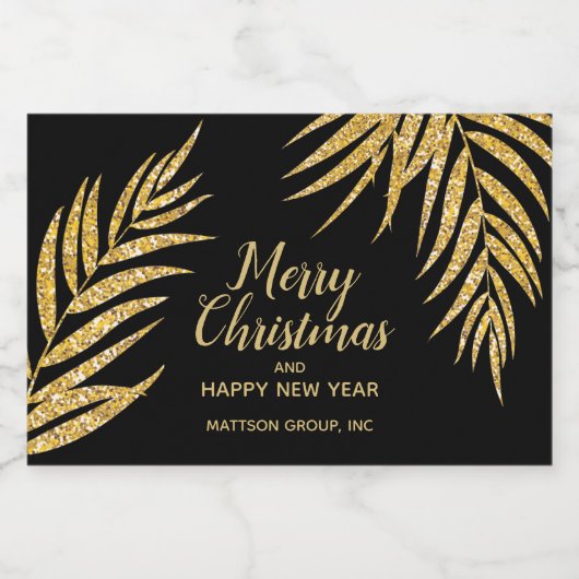 Tropisch Gold Glitter Palm Kerstfeestdag Mini Sparkling Wijnetiket (Enkel label)