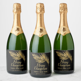 Tropisch Gold Glitter Palm-kerstfeestdag Sparkling Wijnetiket