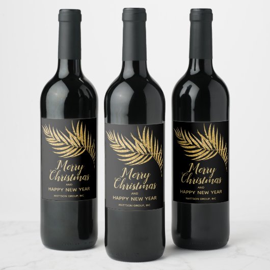 Tropisch Gold Glitter Palm-kerstfeestdag Wijn Etiket (Flessen)