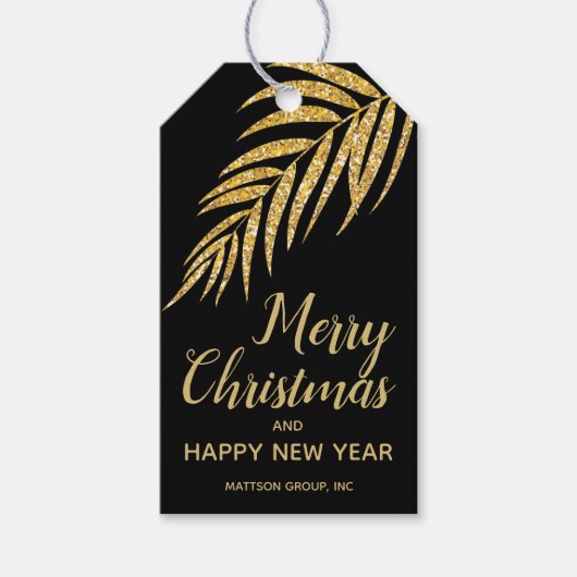 Tropisch Gold Glitter Palm Kerstmis Dank u Cadeaulabel (Voorkant)