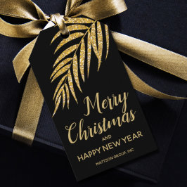 Tropisch Gold Glitter Palm Kerstmis Dank u Cadeaulabel