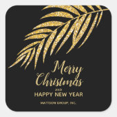 Tropisch Gold Glitter Palm Kerstmis Dank u Vierkante Sticker (Voorkant)