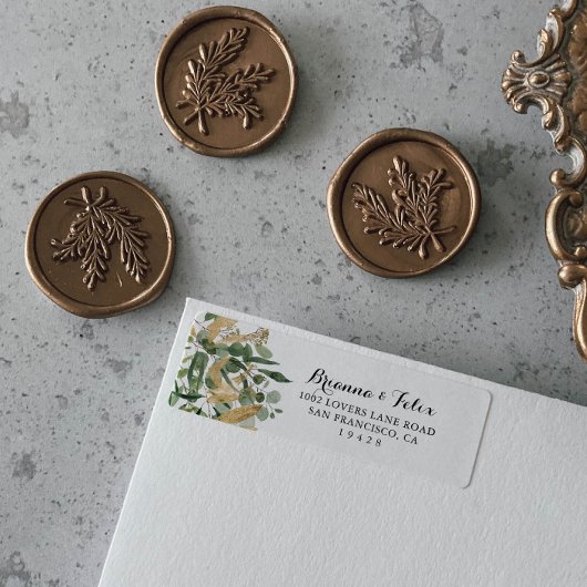 Tropisch Gold Green Foliage Return-adres Etiket