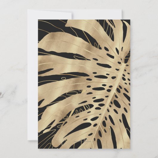 Tropisch Gold Monstera Leaf Black Design (Achterkant)