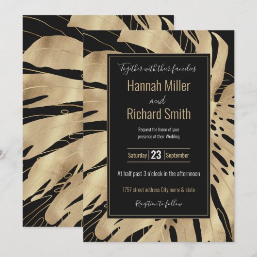 Tropisch Gold Monstera Leaf Black Design (Voorkant / Achterkant)