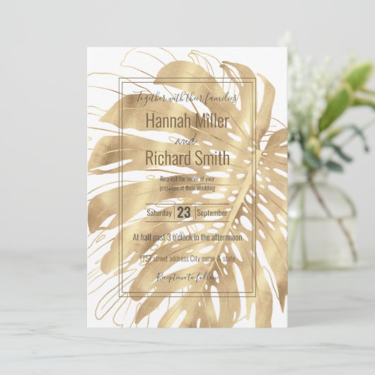 Tropisch Gold Monstera Leaf White Design (Staand voorkant)