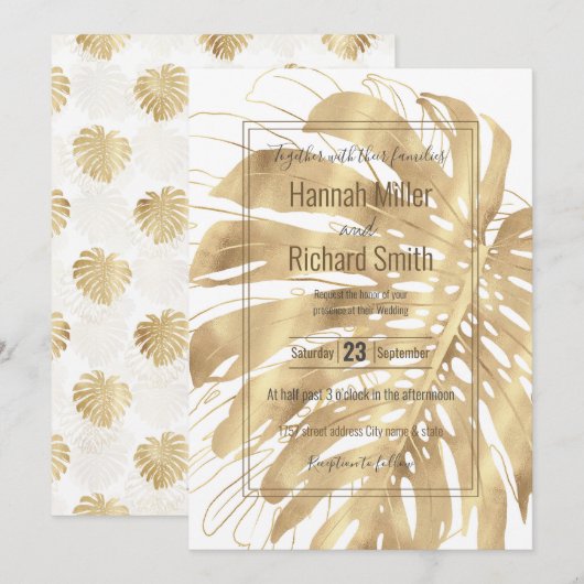 Tropisch Gold Monstera Leaf White Design (Voorkant / Achterkant)