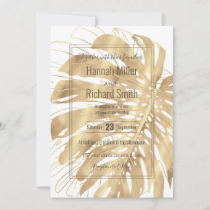 Tropisch Gold Monstera Leaf White Design