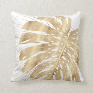 Tropisch Gold Monstera Leaf White Design Kussen