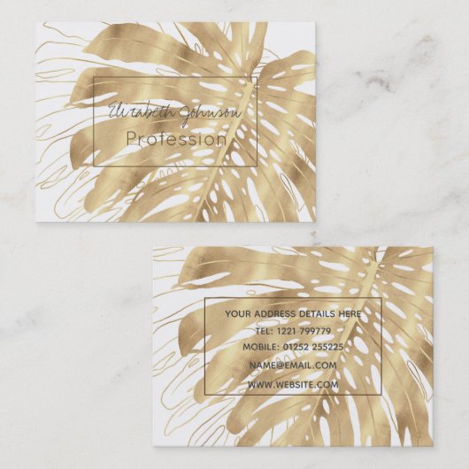 Tropisch Gold Monstera Leaf White Design Visitekaartje (Voorkant / Achterkant)
